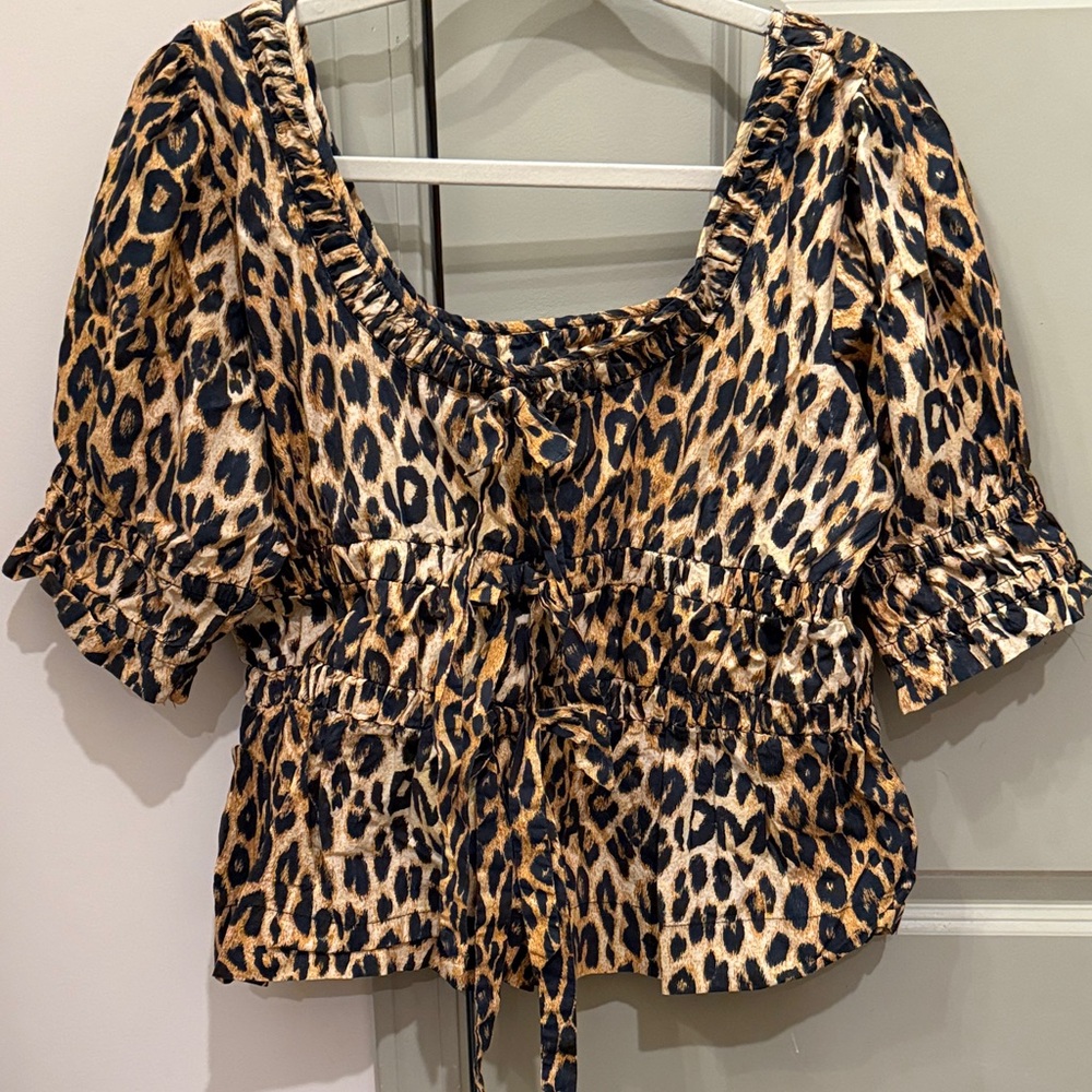 Damson Madder Bianca Leopard Cotton-Poplin Blouse